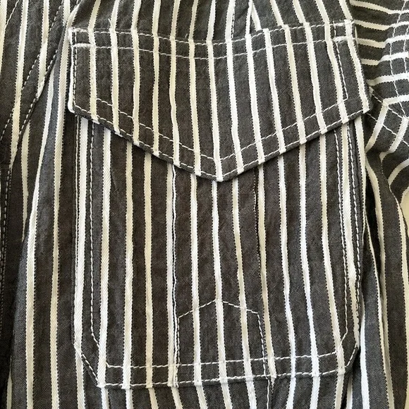 White House Black Market Gray and White Striped Utility Midi Dress - Picture 15 of 16